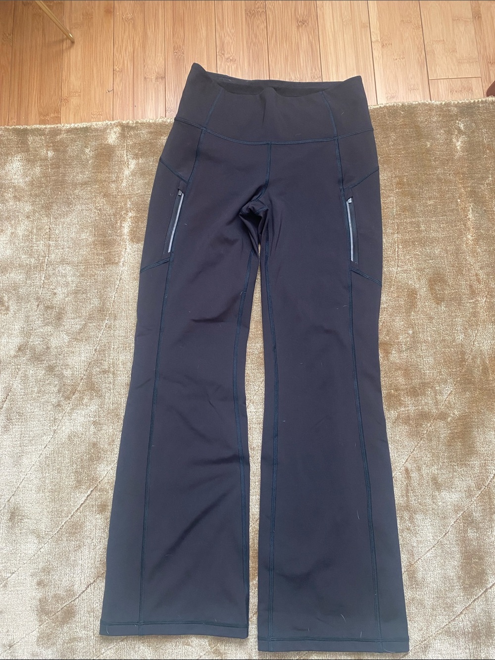 Athleta Black Rainier Bootcut Pant - Logo Interior Print
